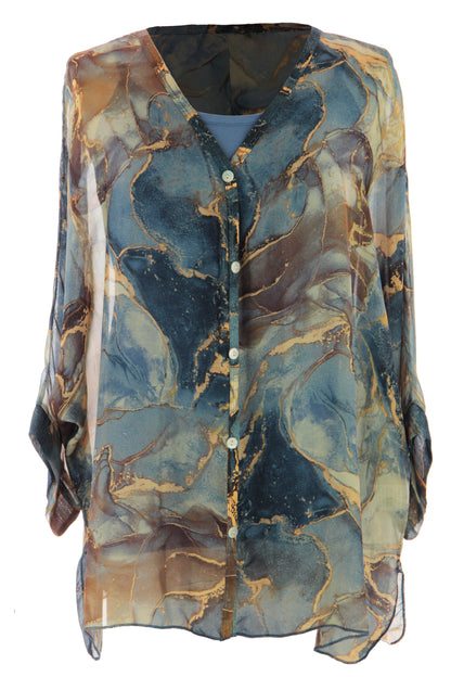 Marble Print Silk Shirt