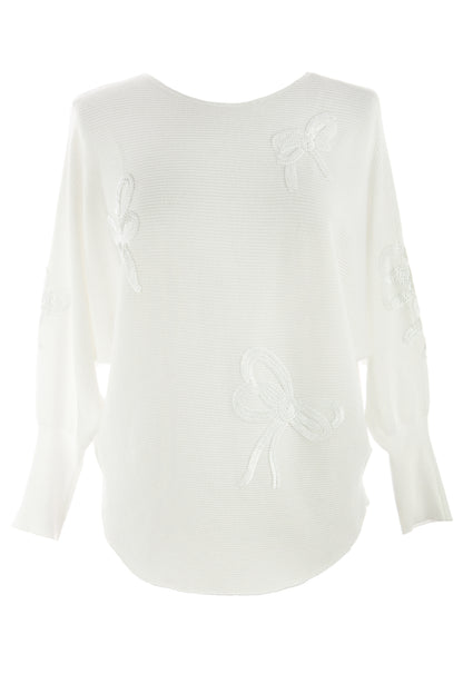 Sequin Bows Ribbed Knit Jumper