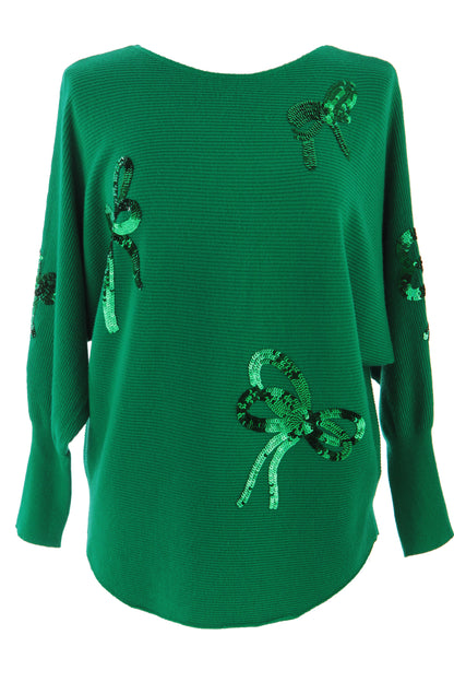 Sequin Bows Ribbed Knit Jumper