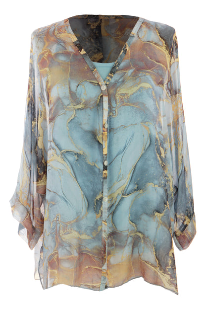 Marble Print Silk Shirt