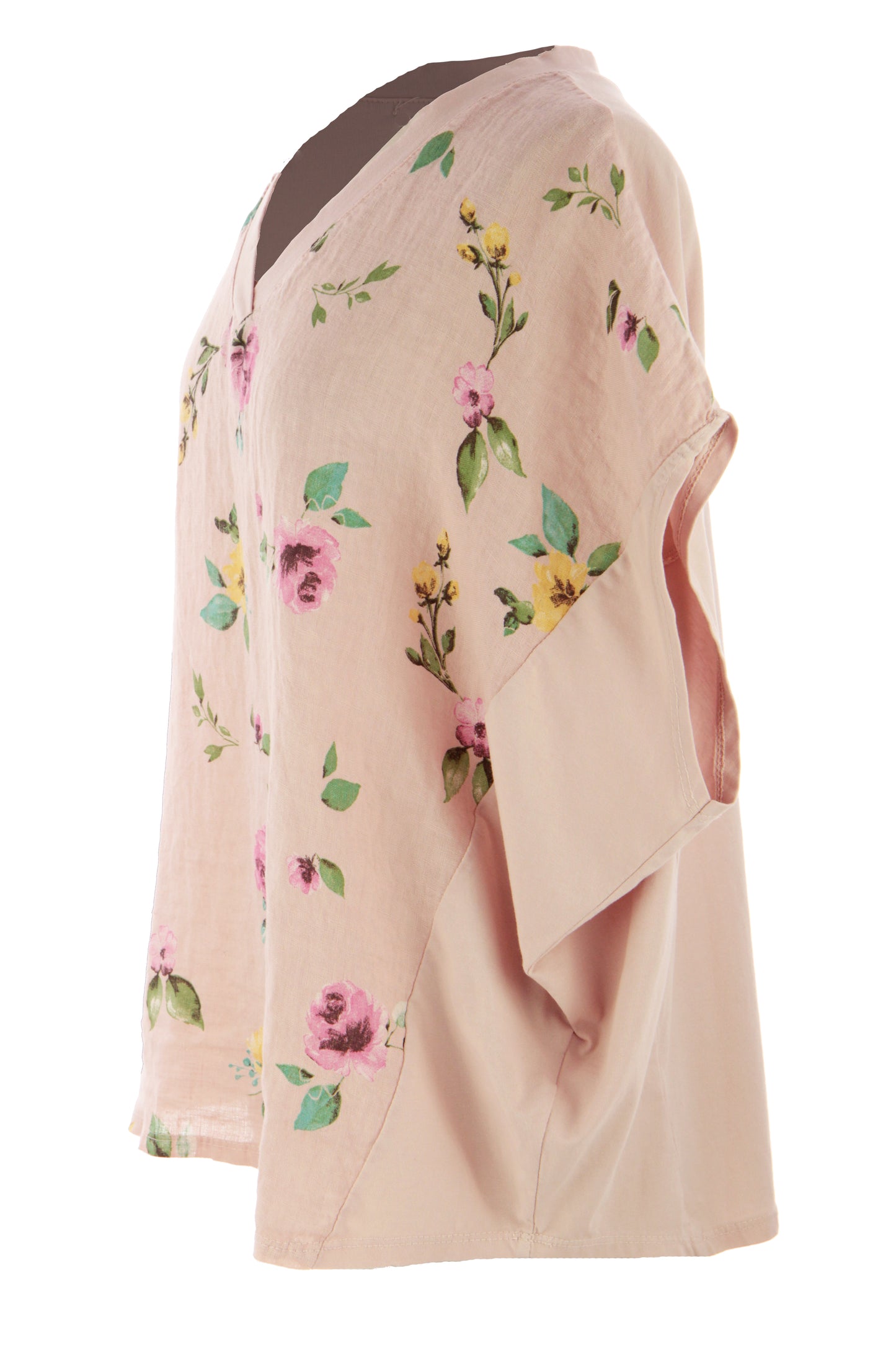 V Neck Floral Print Linen Top