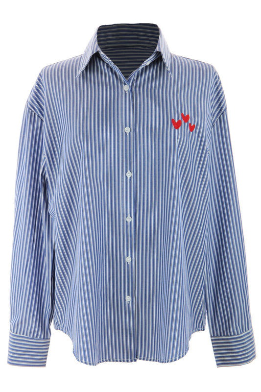 Heart Embroidery Stripe Shirt