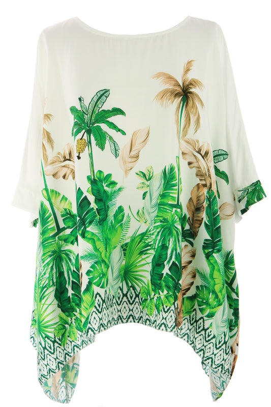 Tropical Palm Print Viscose Blouse