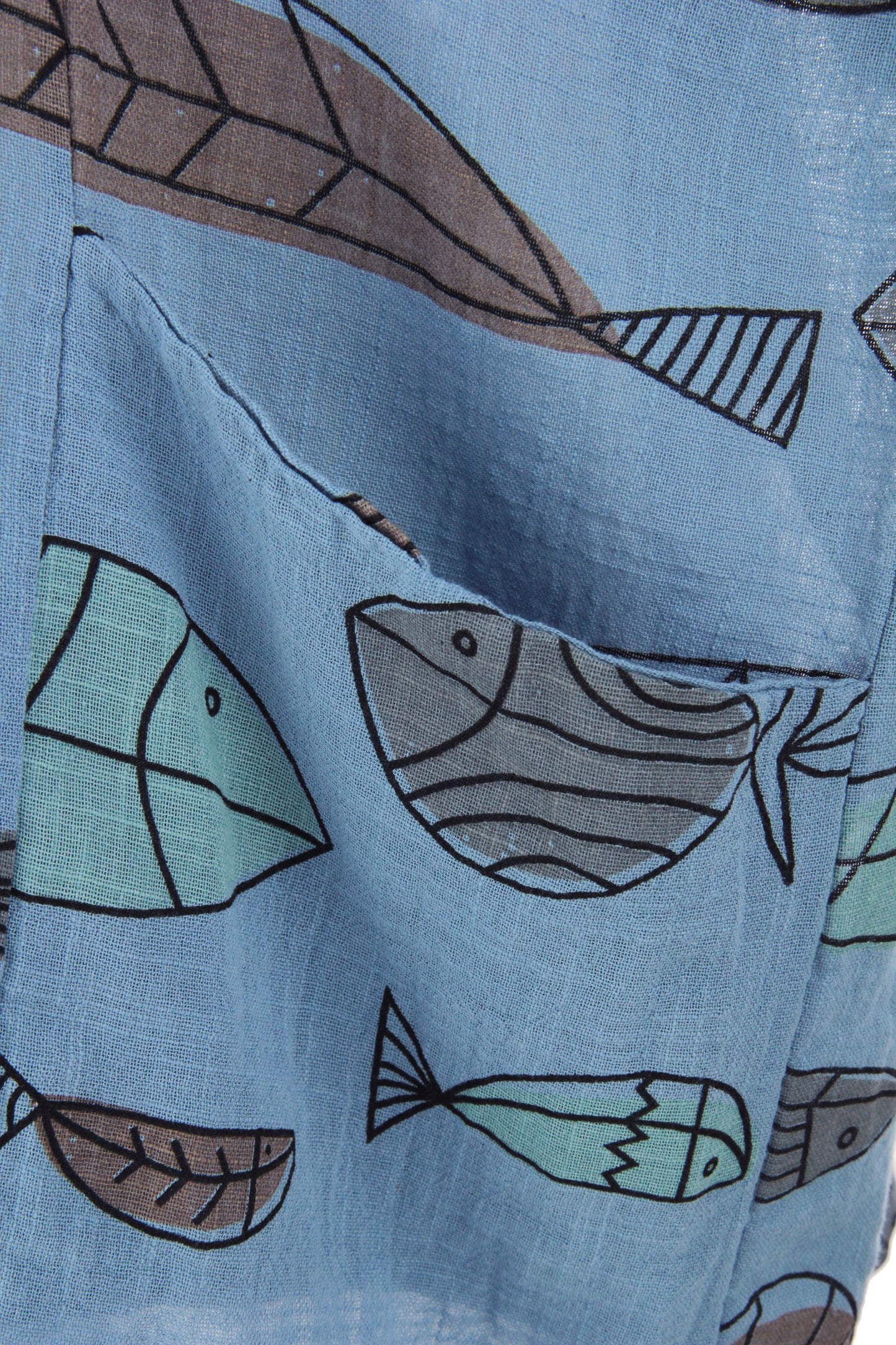 2 Pocket Fish Print Cotton Blouse