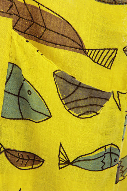 2 Pocket Fish Print Cotton Blouse