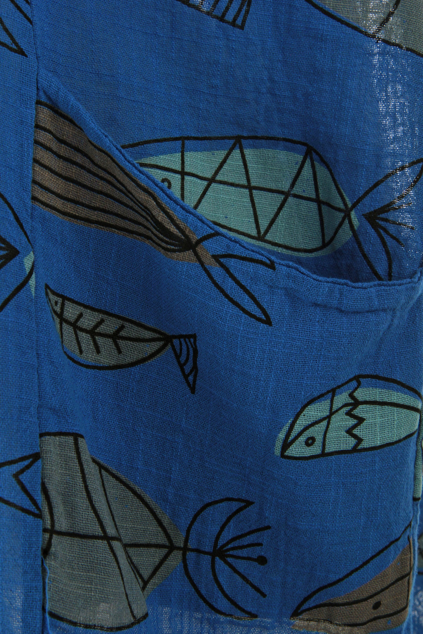 2 Pocket Fish Print Cotton Blouse