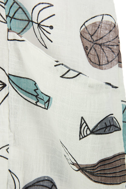 2 Pocket Fish Print Cotton Blouse
