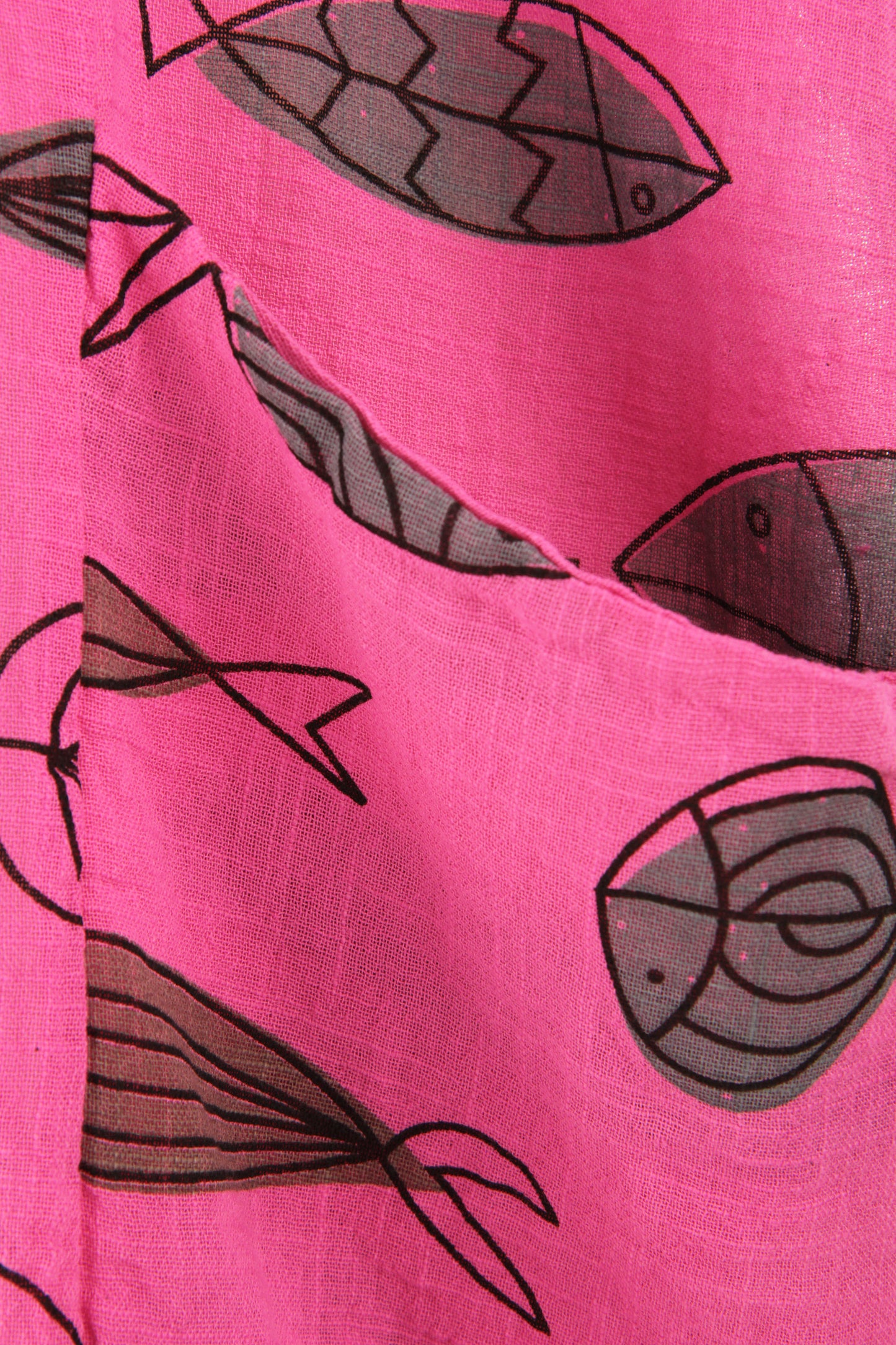 2 Pocket Fish Print Cotton Blouse