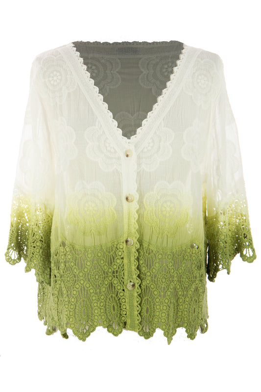 Dip Dye Crochet Trim Cotton Shirt