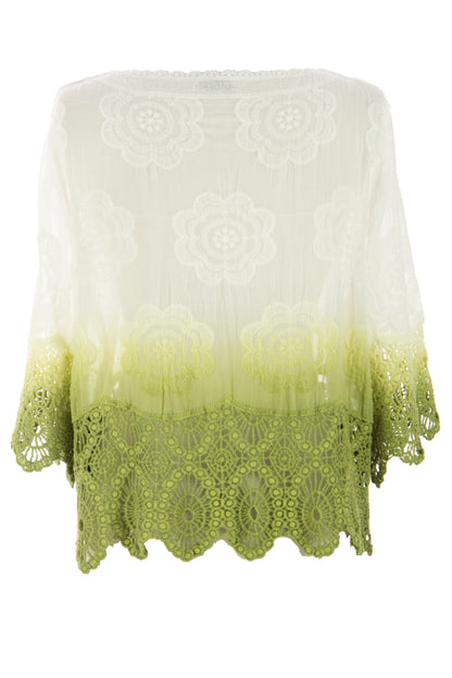 Dip Dye Crochet Trim Cotton Shirt