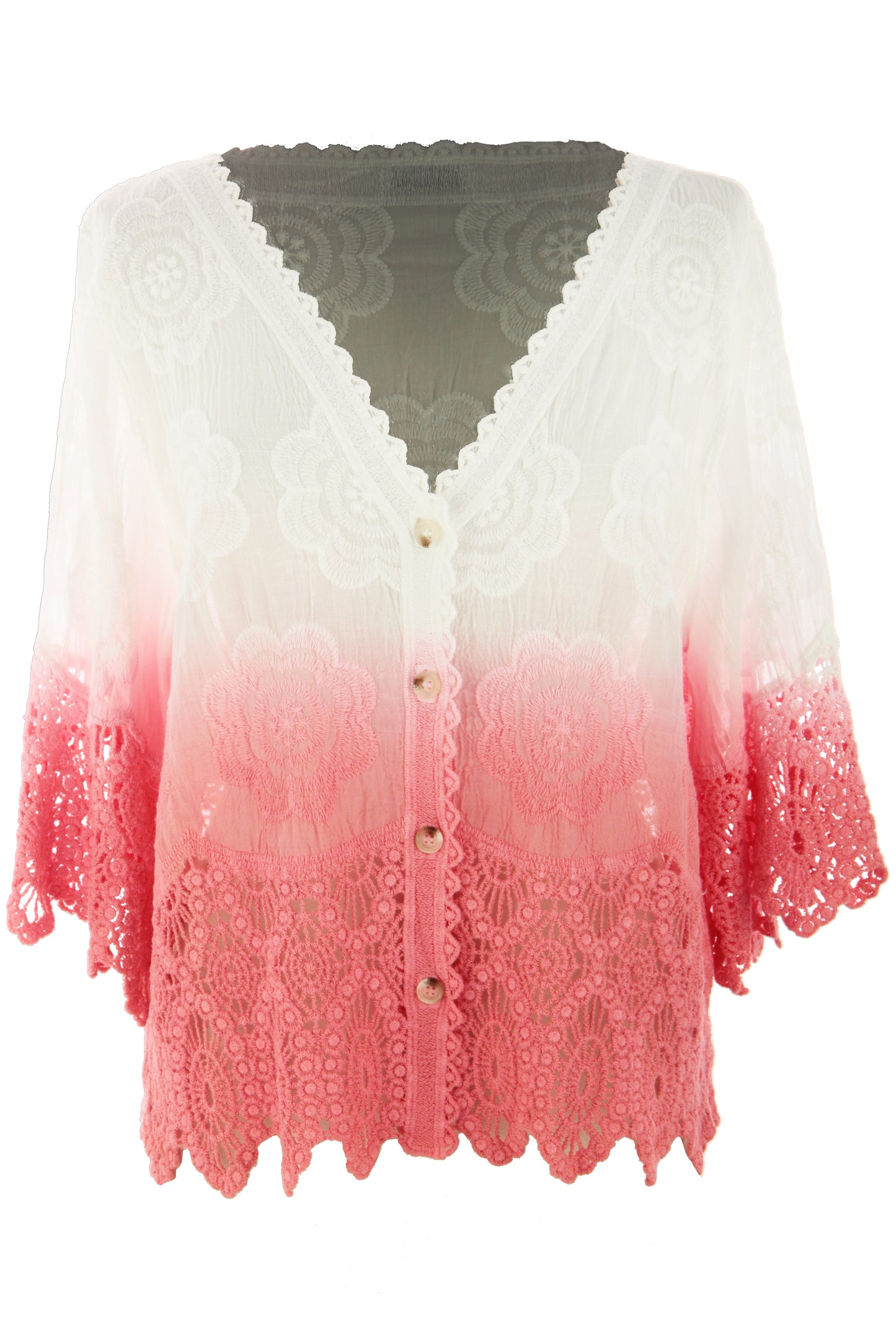 Dip Dye Crochet Trim Cotton Shirt