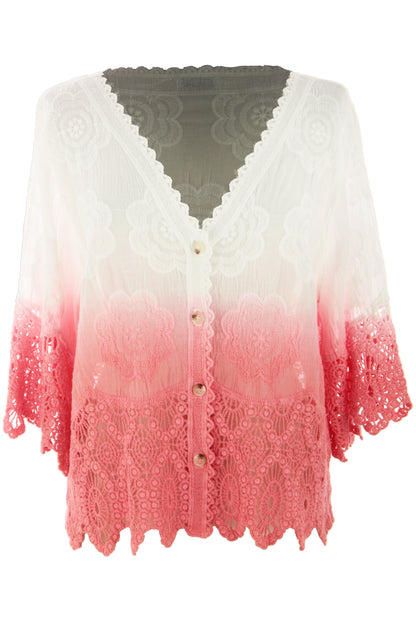 Dip Dye Crochet Trim Cotton Shirt
