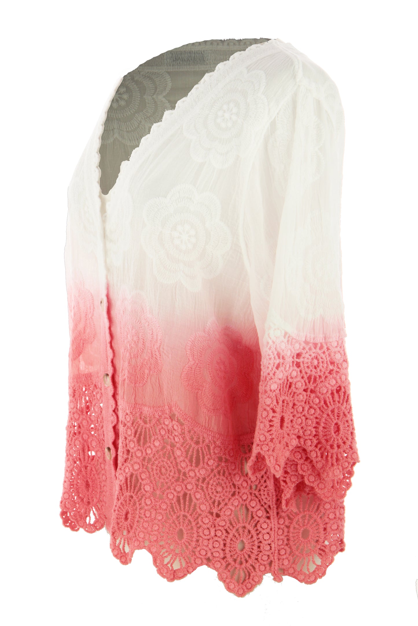 Dip Dye Crochet Trim Cotton Shirt