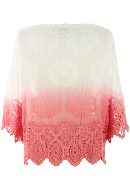 Dip Dye Crochet Trim Cotton Shirt