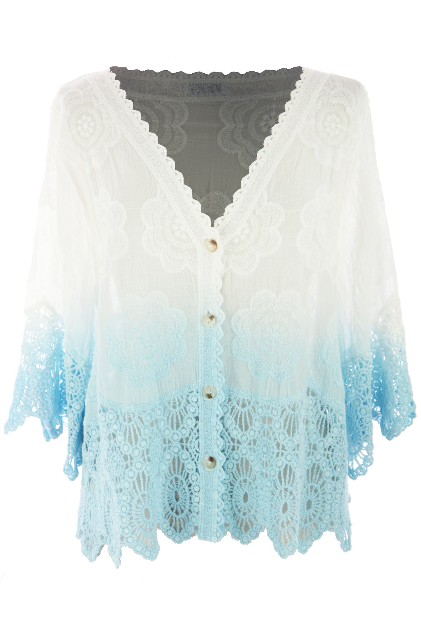 Dip Dye Crochet Trim Cotton Shirt
