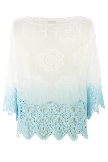 Dip Dye Crochet Trim Cotton Shirt