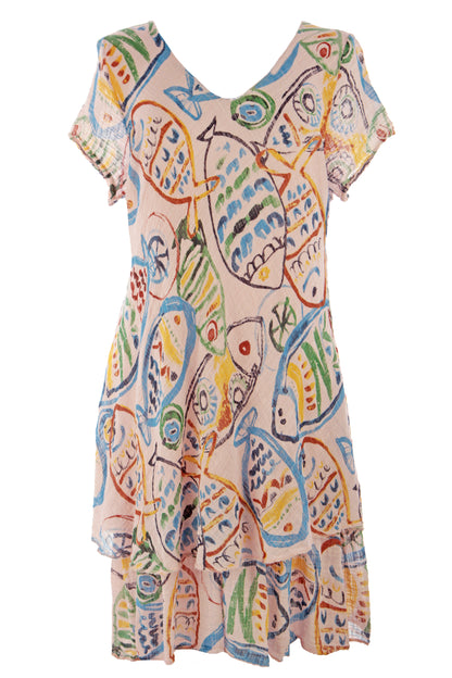 Fish Print Bias Cut Dress