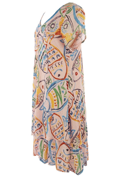 Fish Print Bias Cut Dress