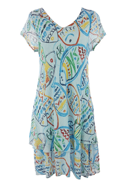 Fish Print Bias Cut Dress