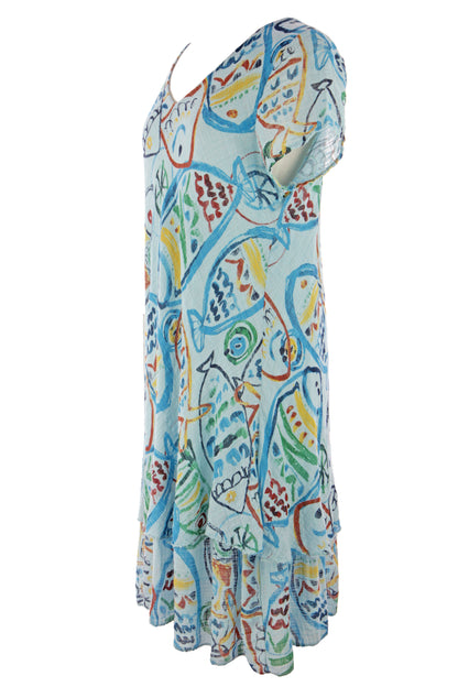 Fish Print Bias Cut Dress