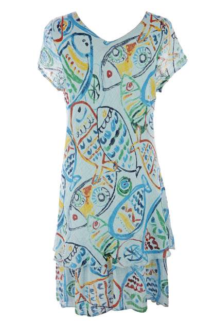 Fish Print Bias Cut Dress