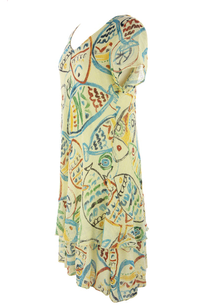 Fish Print Bias Cut Dress