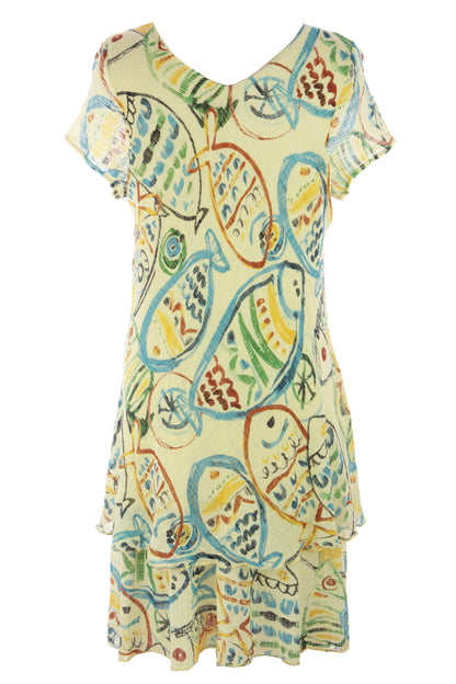 Fish Print Bias Cut Dress