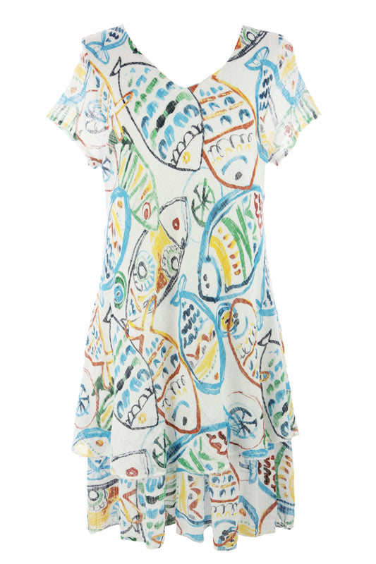 Fish Print Bias Cut Dress