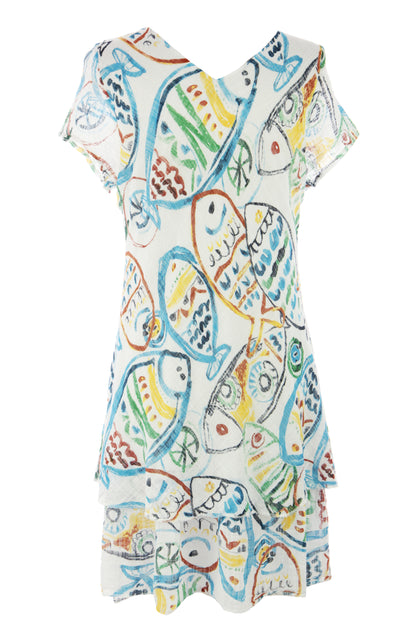 Fish Print Bias Cut Dress