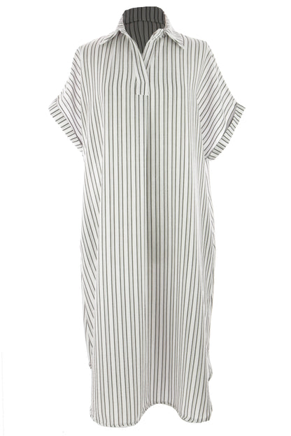 Stripe Print Collar Midi