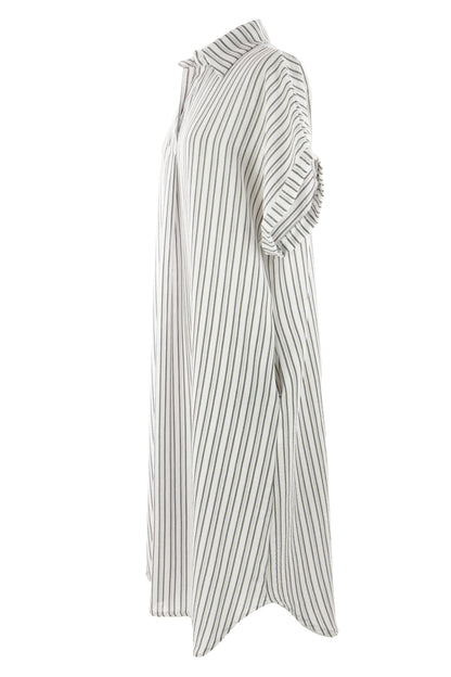 Stripe Print Collar Midi