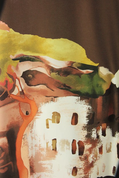 Strappy Watercolour Landscape Print Satin Midi