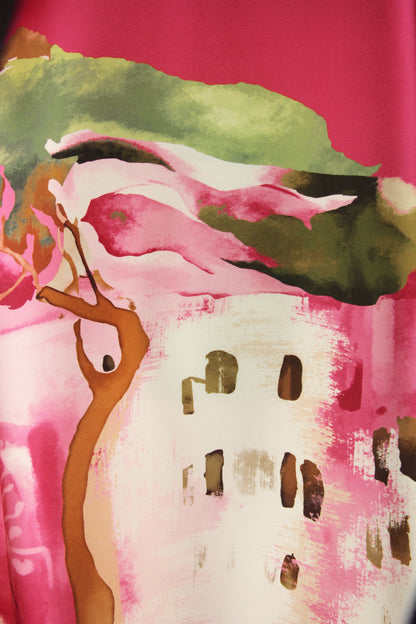 Strappy Watercolour Landscape Print Satin Midi