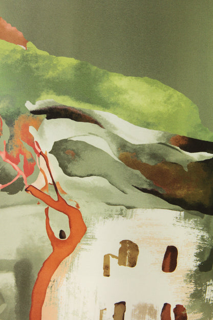 Strappy Watercolour Landscape Print Satin Midi