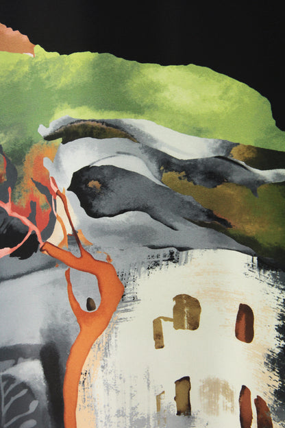 Strappy Watercolour Landscape Print Satin Midi