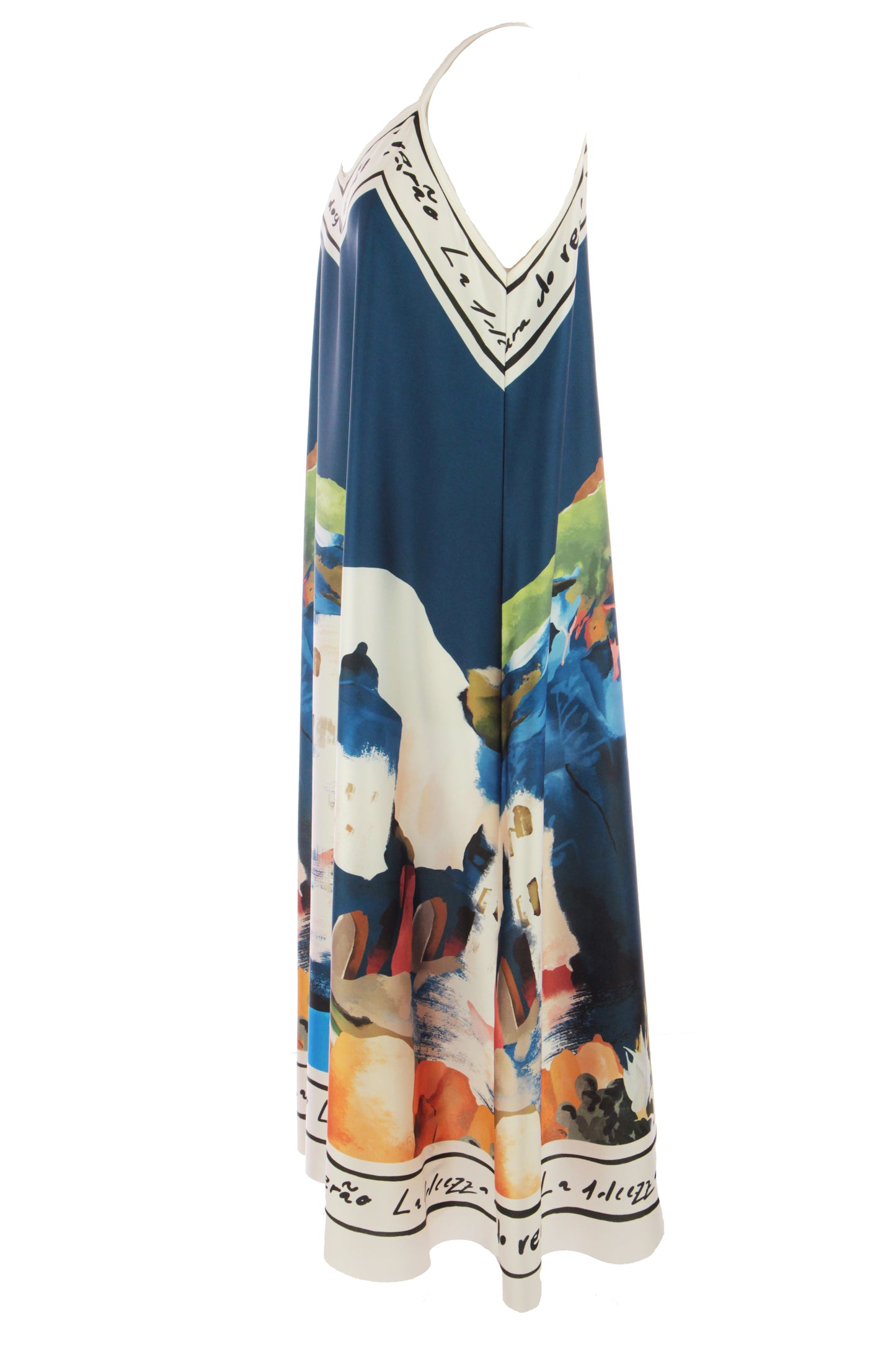 Strappy Watercolour Landscape Print Satin Midi