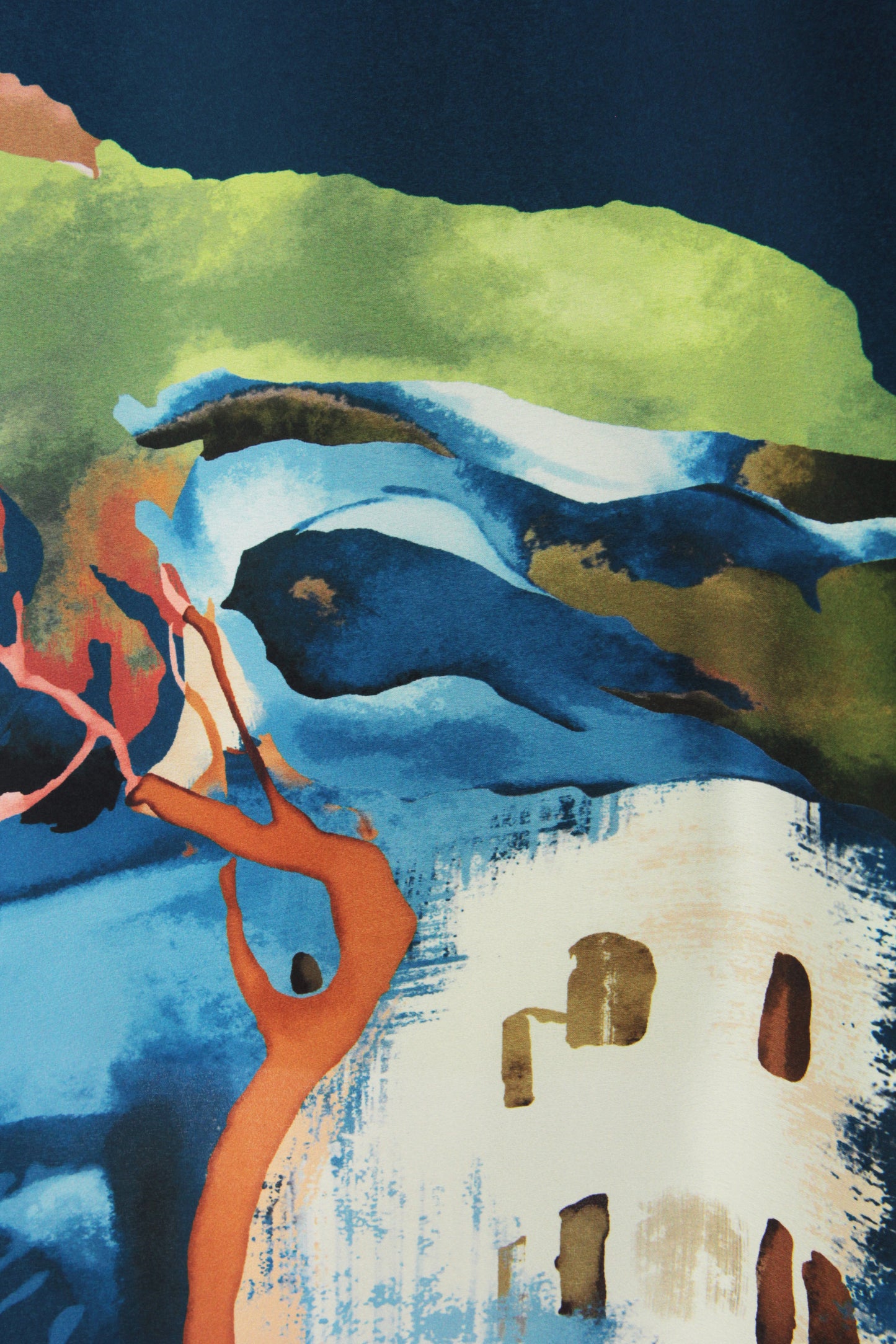 Strappy Watercolour Landscape Print Satin Midi