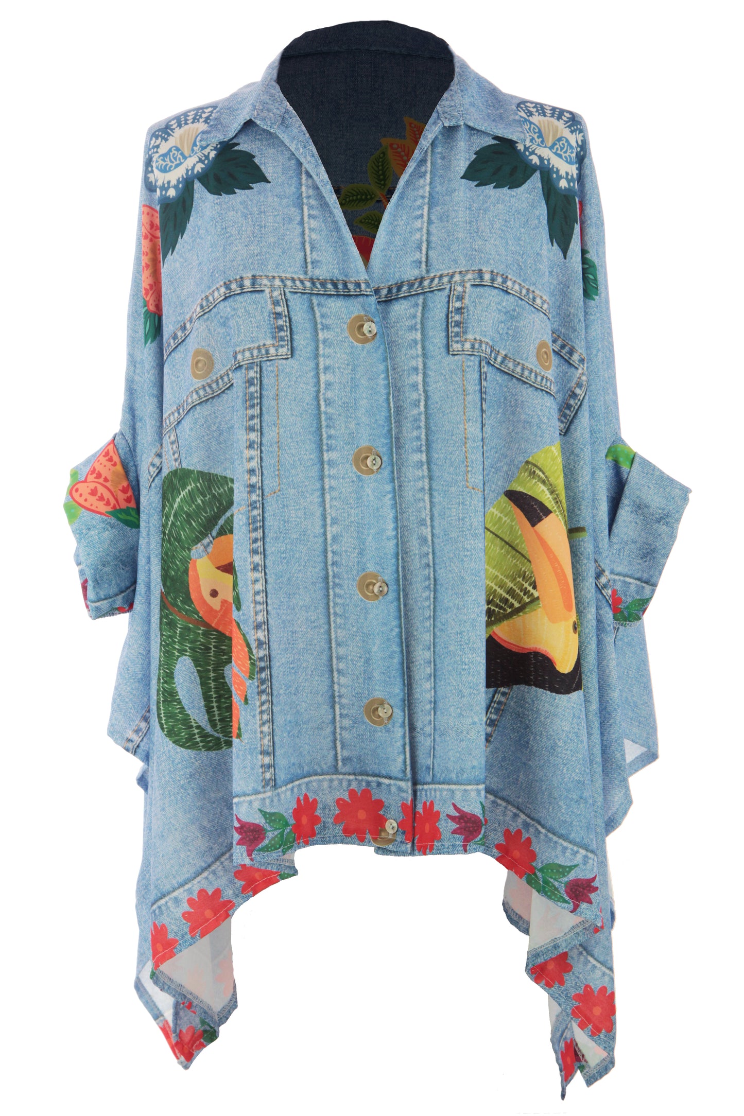 Parrot Print Denim Look Shirt