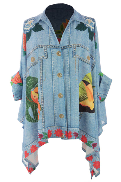 Parrot Print Denim Look Shirt