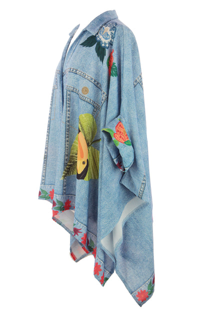 Parrot Print Denim Look Shirt