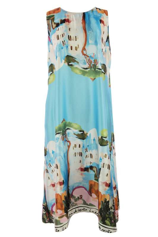 Watercolour Landscape Print Satin Midi
