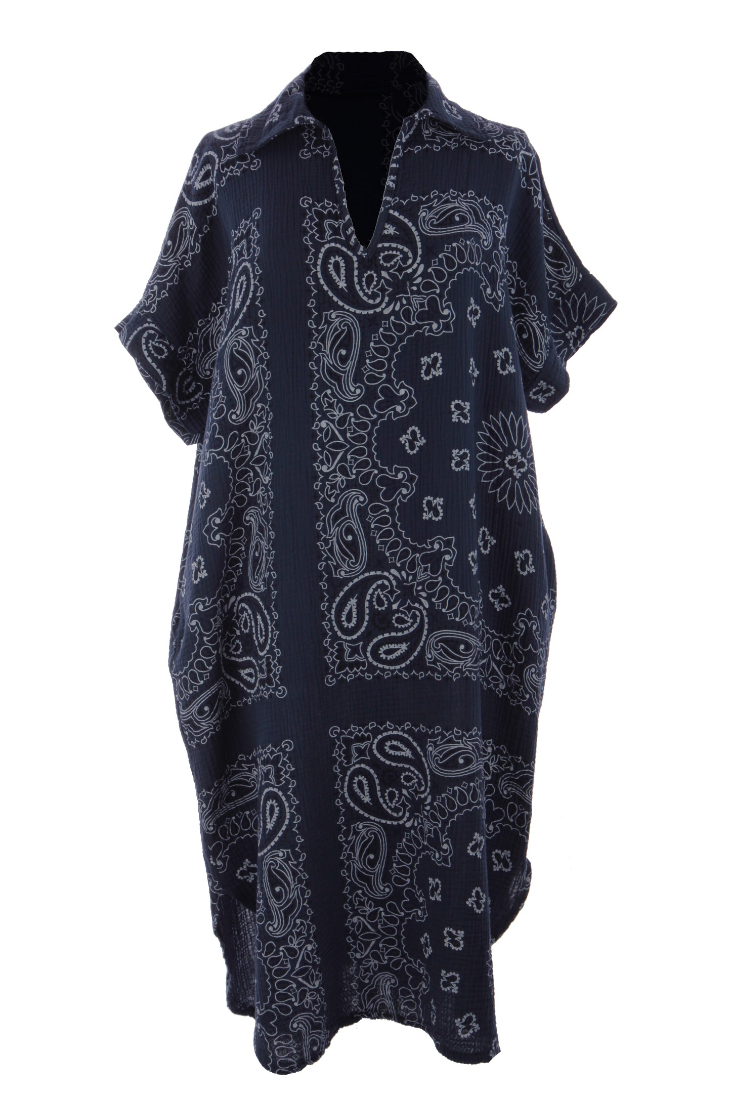 Bandana Print Collar Cheesecloth Dress
