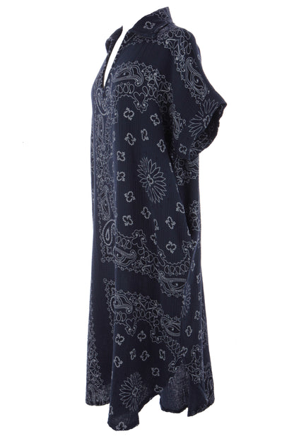Bandana Print Collar Cheesecloth Dress