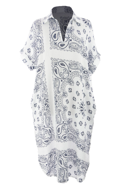 Bandana Print Collar Cheesecloth Dress