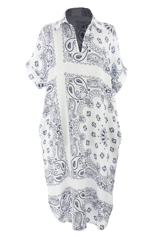 Bandana Print Collar Cheesecloth Dress