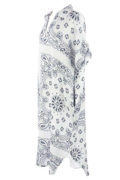 Bandana Print Collar Cheesecloth Dress