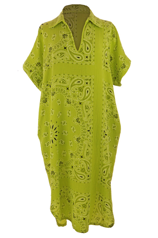Bandana Print Collar Cheesecloth Dress