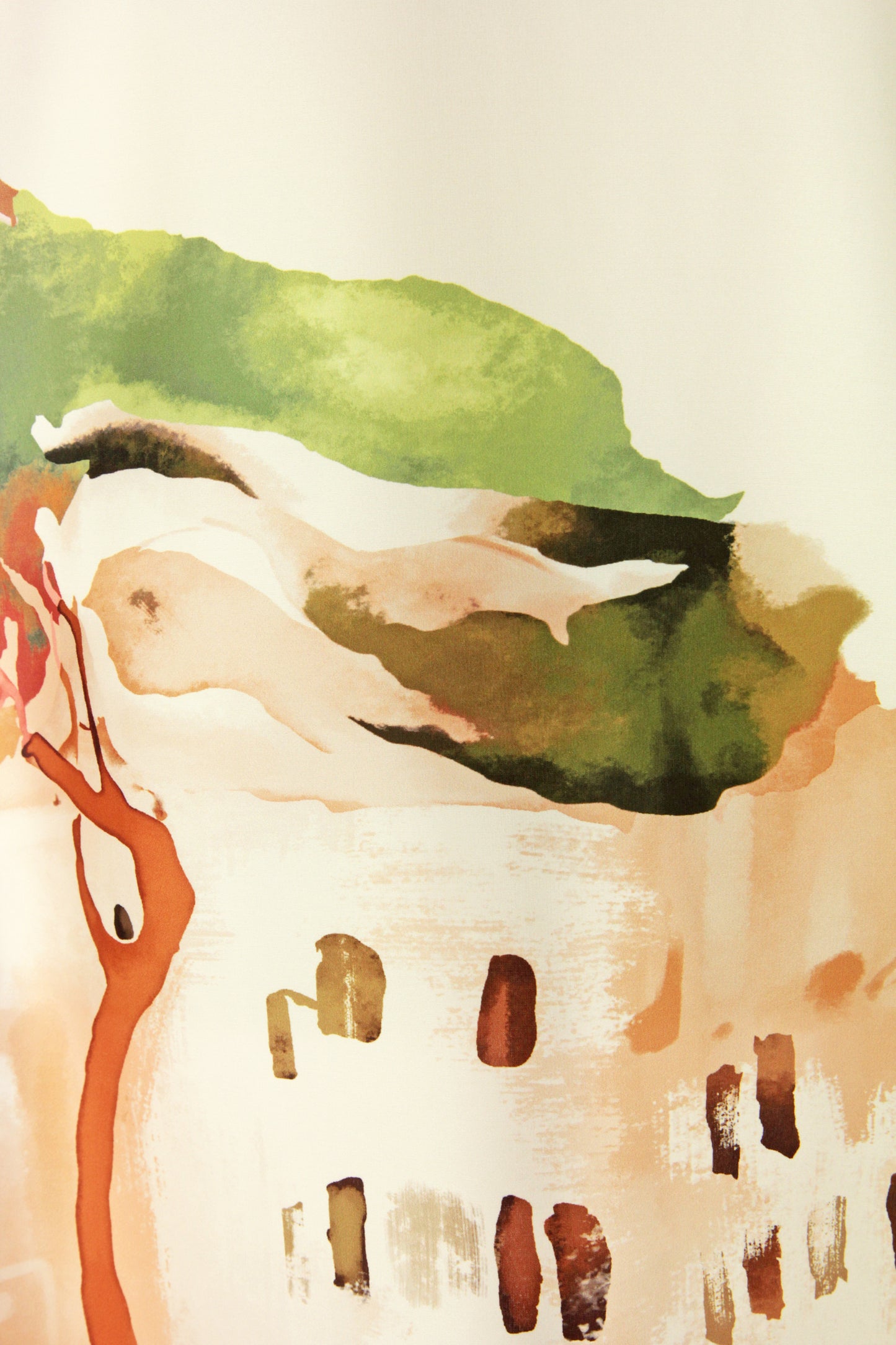 Strappy Watercolour Landscape Print Satin Midi