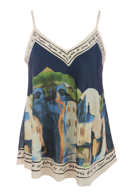 Watercolour Landscape Print Satin Vest