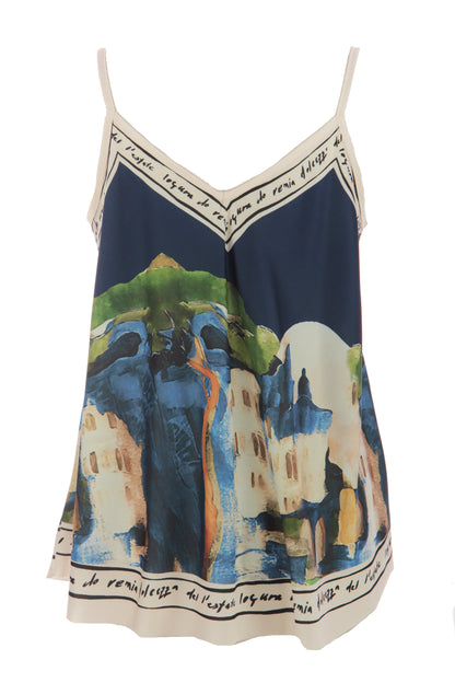 Watercolour Landscape Print Satin Vest